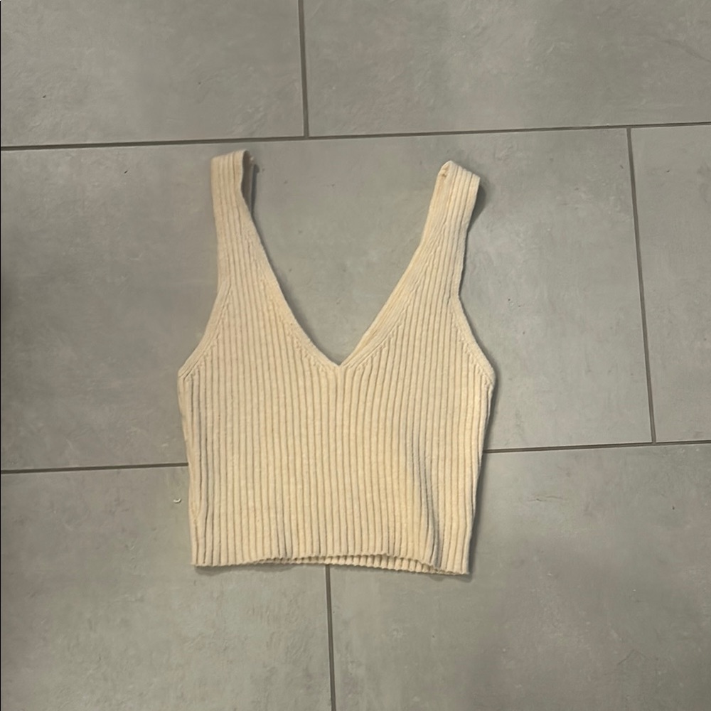 Ribbed Cream Sleeveless Top
